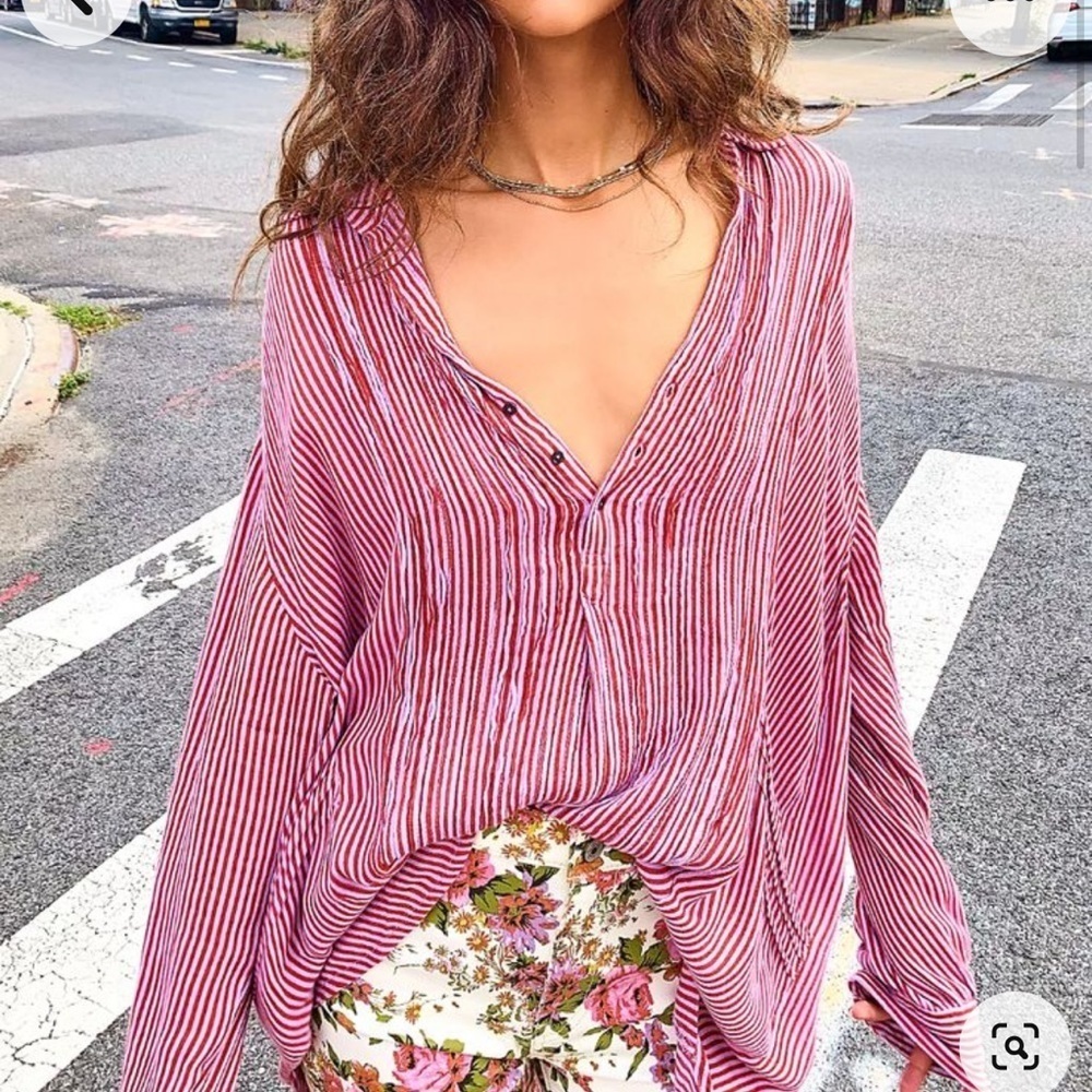 Free People FP ONE Waverley Stripe Tunic stripe blue white size medium - Picture 11 of 14